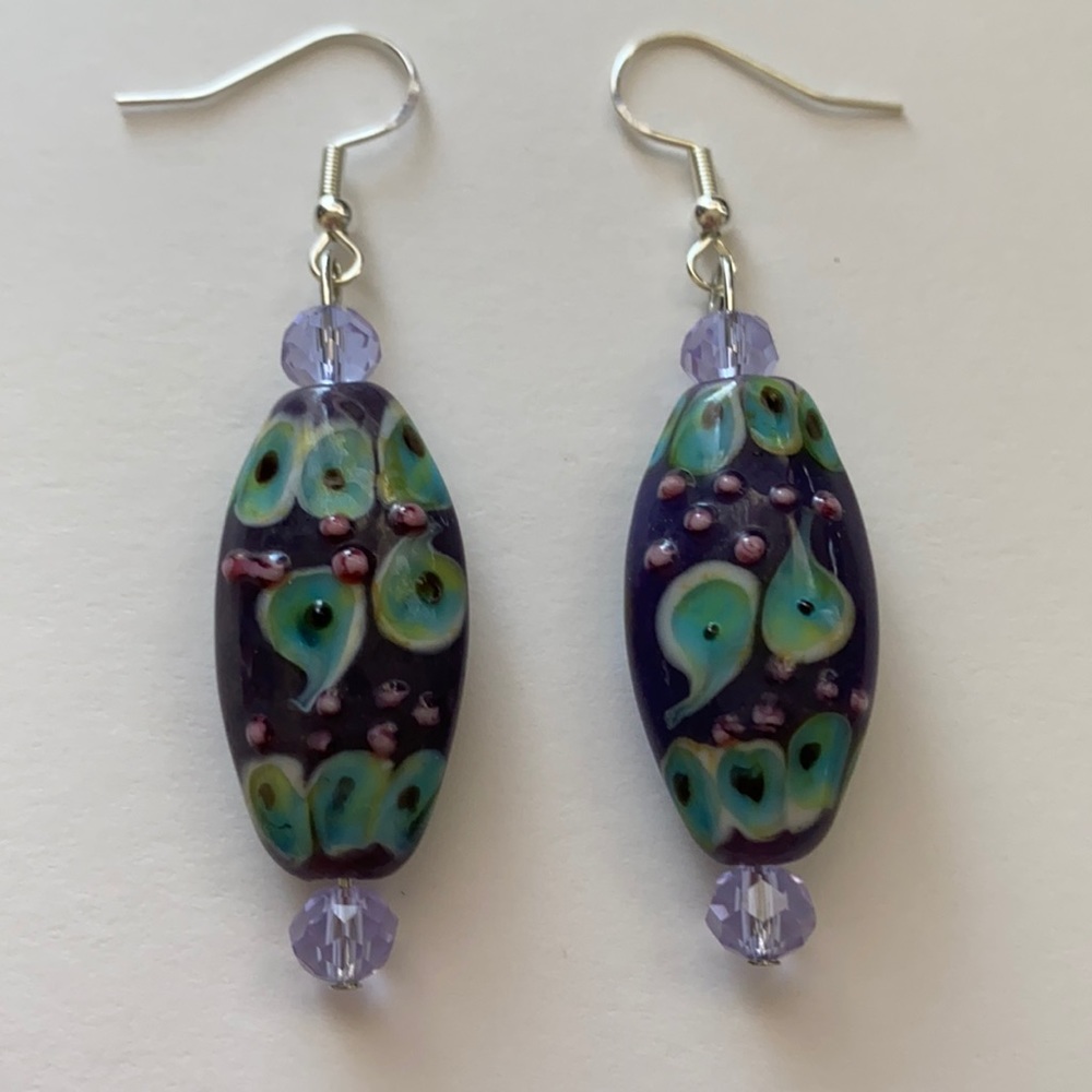 Beautiful Peacock 🦚 Color Lampwork Earrings